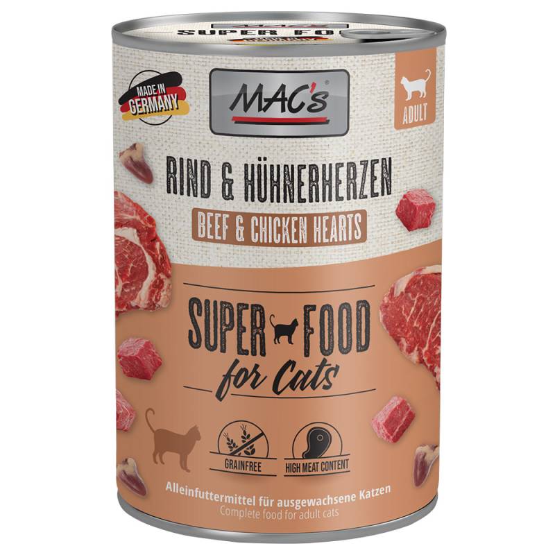 Sparpaket MAC´s Cat 24 x 400 g - Rind & Hühnerherzen von MAC's