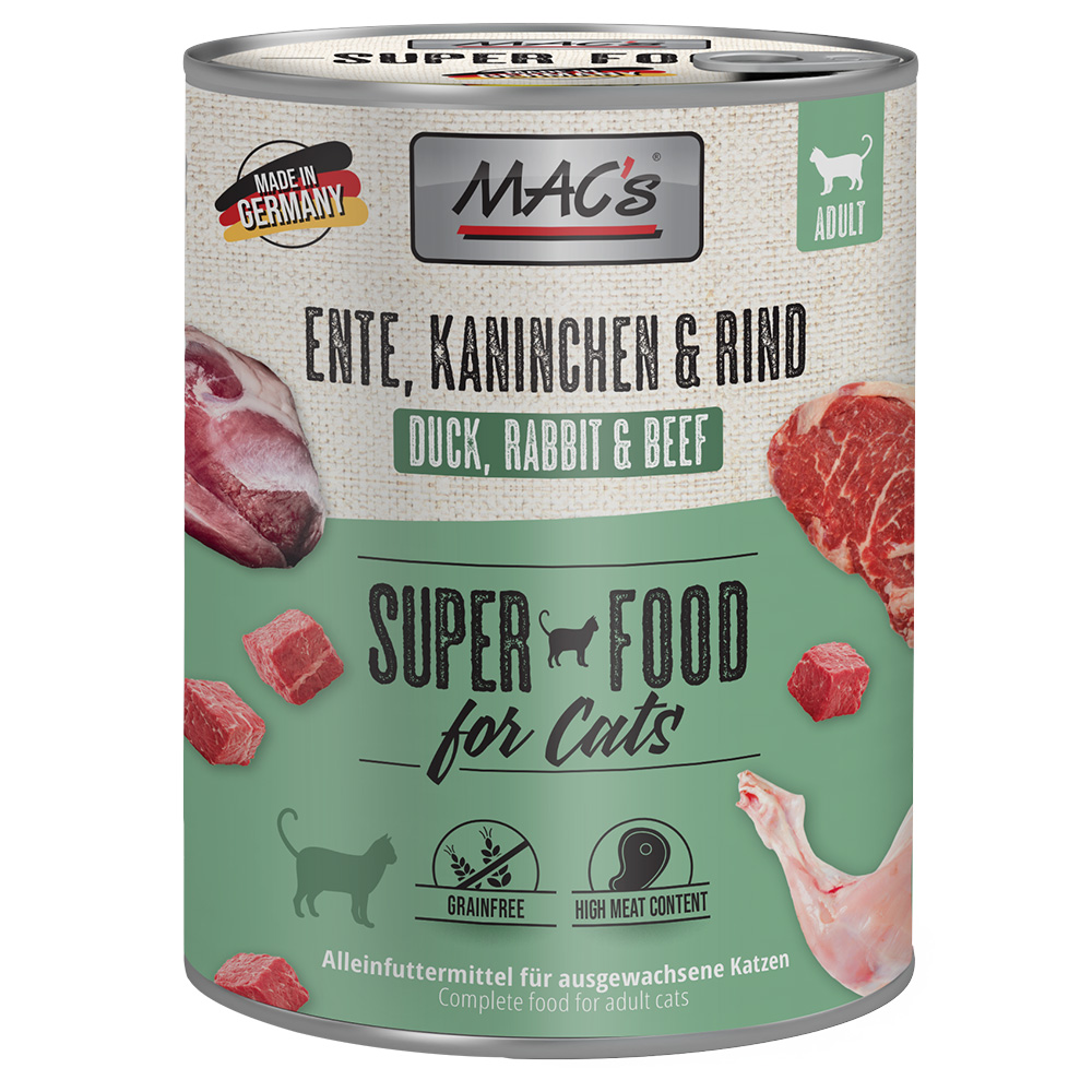 Sparpaket MAC´s Cat 24 x 800 g - Ente, Kaninchen & Rind Sparpaket MAC´s Cat 24 x 800 g - Ente, Kaninchen & Rind von MAC's