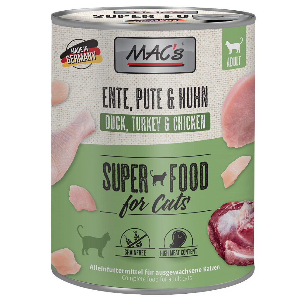 Sparpaket MAC´s Cat 24 x 800 g - Ente, Pute & Huhn Sparpaket MAC´s Cat 24 x 800 g - Ente, Pute & Huhn von MAC's