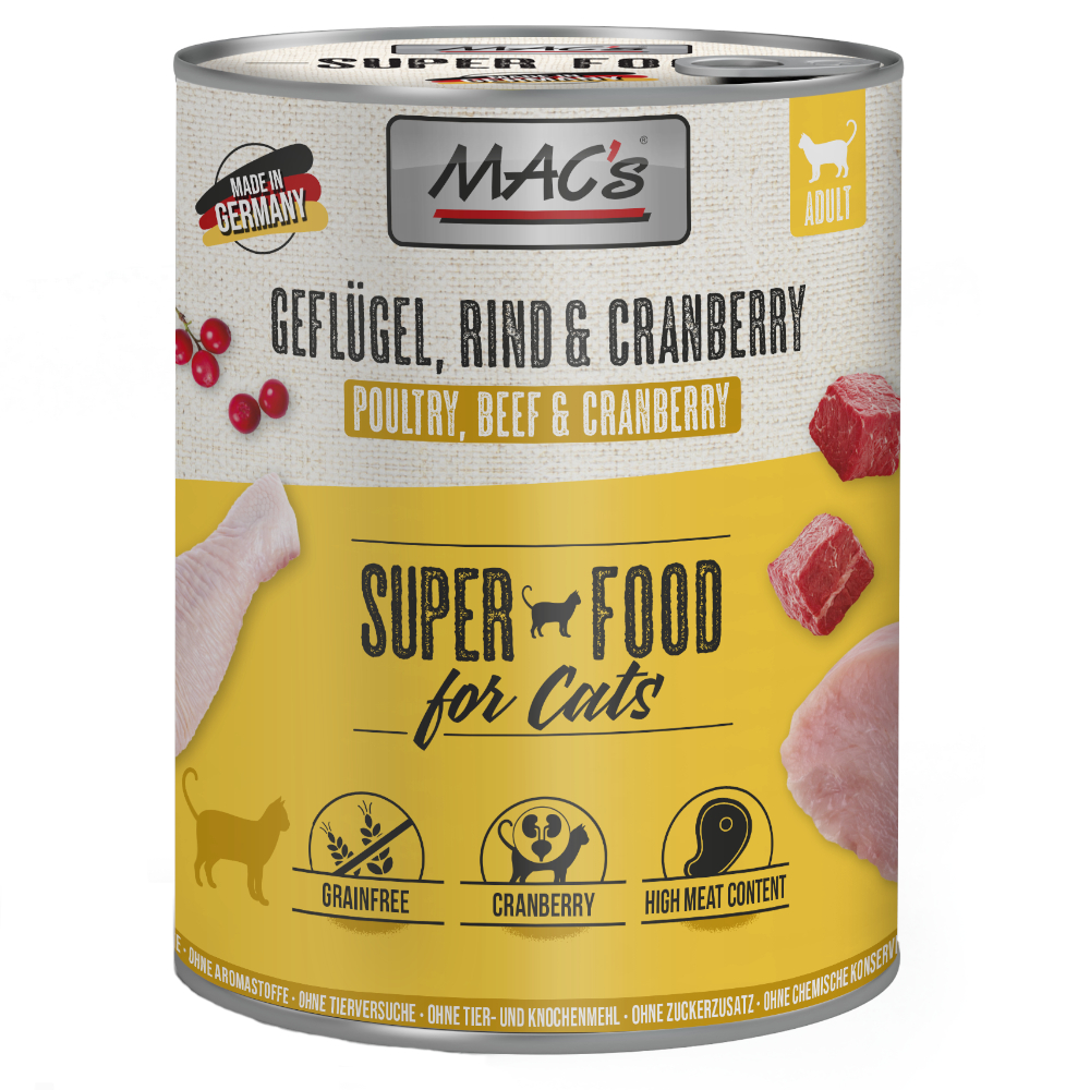Sparpaket MAC´s Cat 24 x 800 g - Geflügel, Rind & Cranberry Sparpaket MAC´s Cat 24 x 800 g - Geflügel, Rind & Cranberry von MAC's