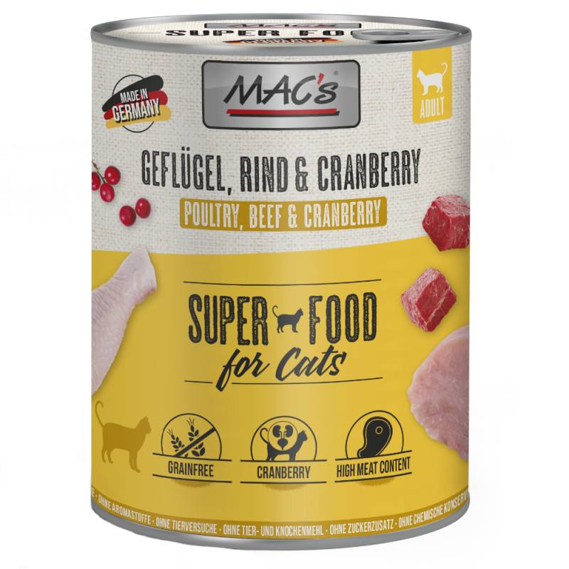 Sparpaket MAC´s Cat 24 x 800 g - Mixpaket (Geflügel/Cranberry, Ente/Pute/Huhn) von MAC's