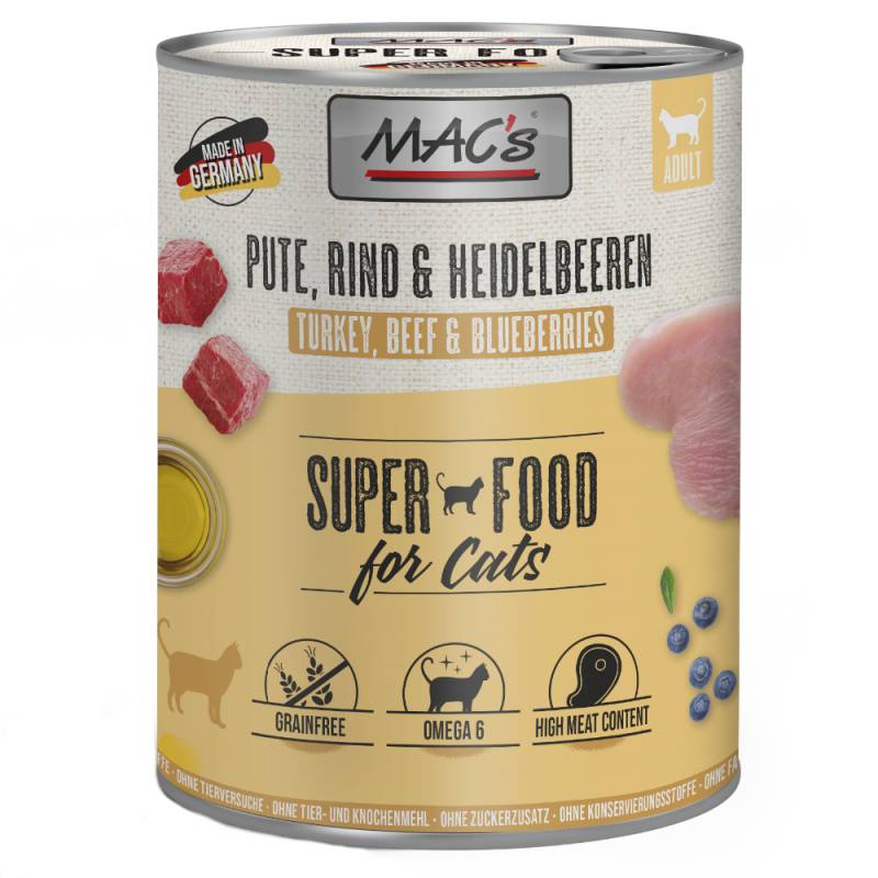 Sparpaket MAC´s Cat 24 x 800 g - Pute, Rind & Heidelbeeren von MAC's