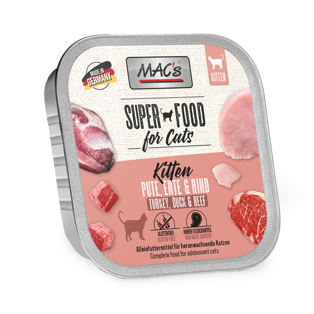Sparpaket MAC's Cat Schale 64 x 100 g - Kitten Pute, Ente & Rind von MAC's