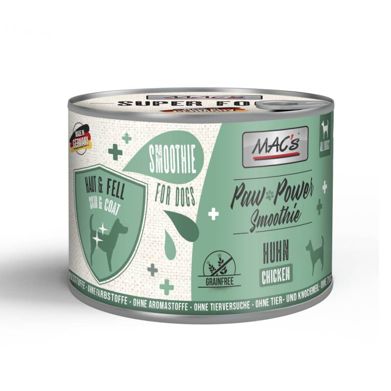 Sparpaket MAC's Dog Paw Power Smoothie 6 x 185 g - Plus Huhn - Haut & Fell von MAC's