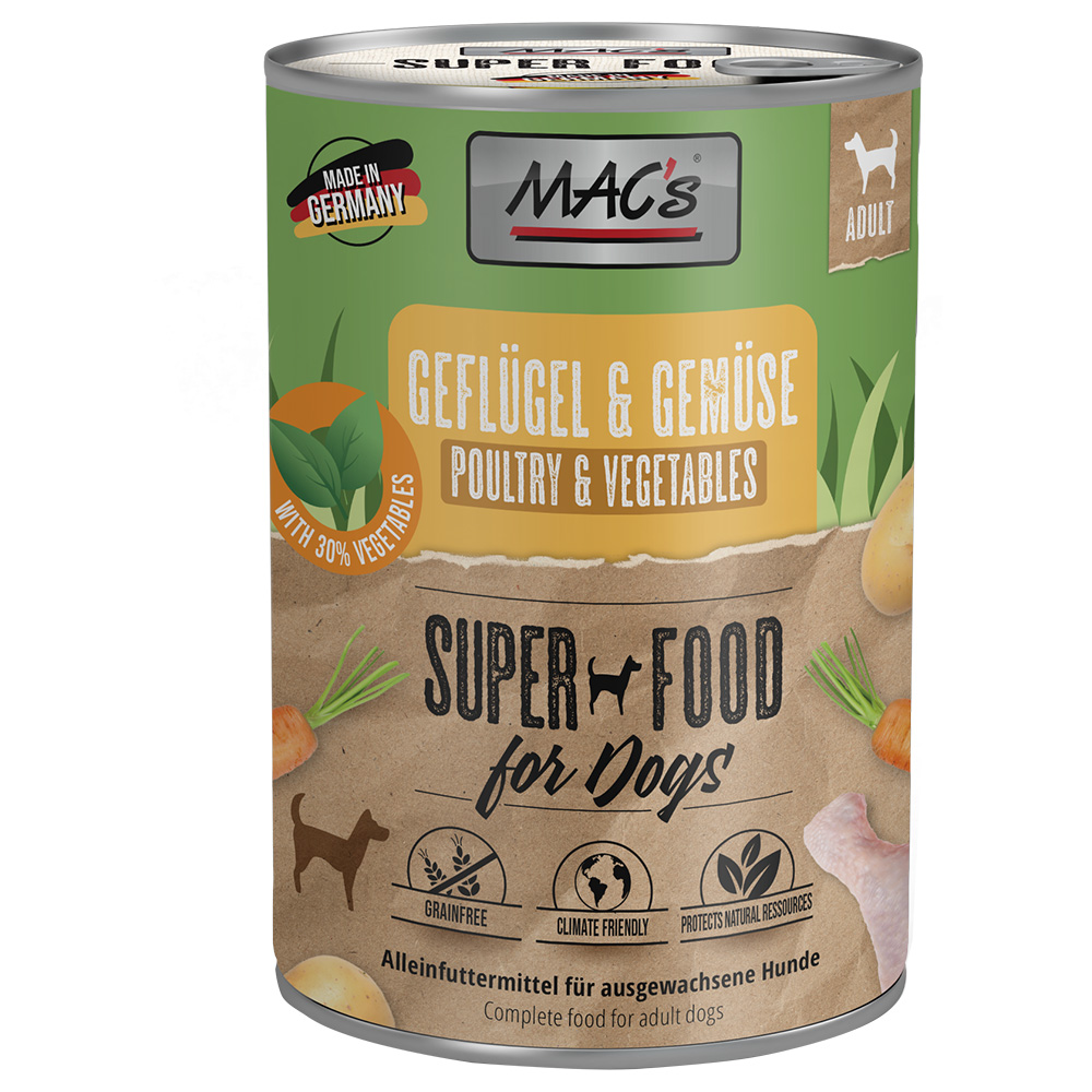 Sparpaket MAC's Nassfutter für Hunde 24 x 400 g - Geflügel & Gemüse Sparpaket MAC's Nassfutter für Hunde 24 x 400 g - Geflügel & Gemüse von MAC's