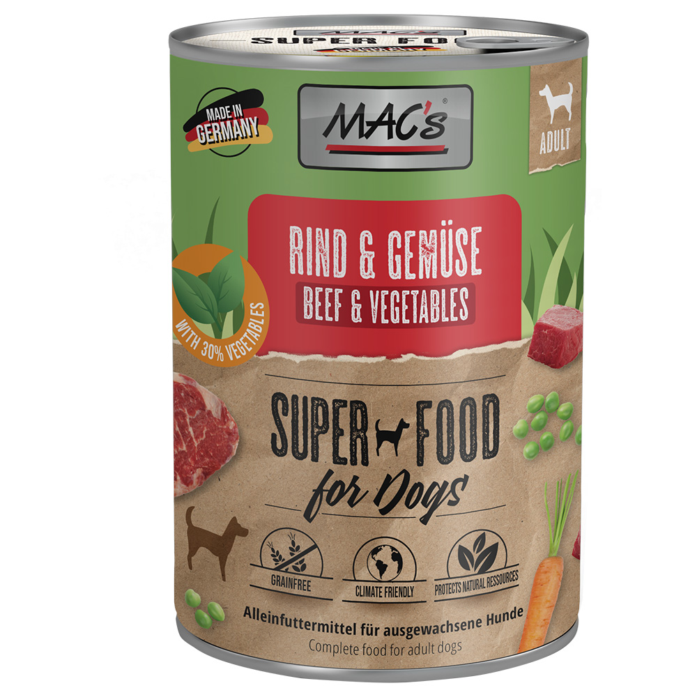 Sparpaket MAC's Nassfutter für Hunde 24 x 400 g - Rind & Gemüse Sparpaket MAC's Nassfutter für Hunde 24 x 400 g - Rind & Gemüse von MAC's
