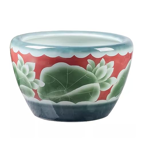 Fischschalen Aquarium Keramikzylinder Goldfischbecken Seerosenschale Balkon Innenhof Großes Aquarium Lotus Lotus Zierbecken Mittelstücke Vase (Size : 63cm) von MACIUM