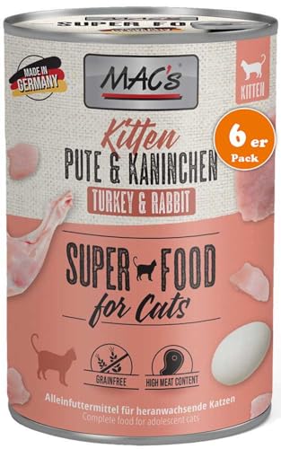 MAC's Cat Kitten Pute & Kaninchen | 6 x 400 g | Nassfutter für Kitten | Ausgewogene, getreidefreie Vollnahrung | Besonderes Aminosäureprofil zur Unterstützung des Wachstums von MAC's