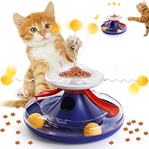 MADDEMCUTE Cat Toys Interaktive Katzenballschiene mit 360 ° drehbarem Futterauslaufgerät und Katzenstab, Katzenroller-Spielzeug für Indoor-Katzen/Kätzchen, lindert Angst und Langeweile (blau) von MADDEMCUTE