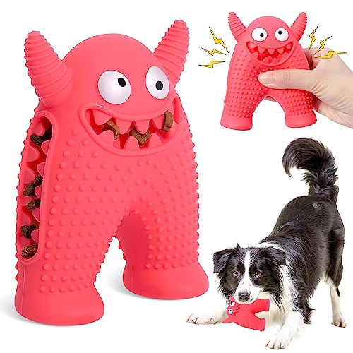 MADDEMCUTE Hundespielzeug für kleine Hunde, interaktives Hundespielzeug, Gummi-Zahnreinigung, quietschendes Spielzeug (rosa) von MADDEMCUTE