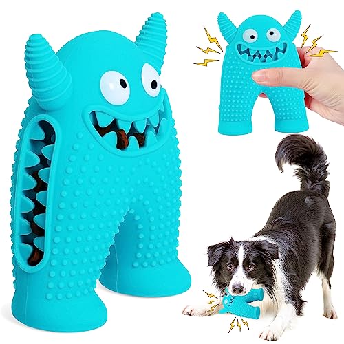 MADDEMCUTE Quietschendes Hundespielzeug für aggressive Kauer, langlebig, interaktives Kauspielzeug für große, mittelgroße und kleine Hunde, Naturkautschuk, Zahnreinigung, Welpenleckerlis (blau) von MADDEMCUTE