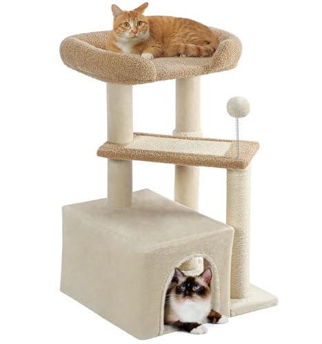 Made4Pets Katzenbaum, Teppich-Katzenturm, Grau für Indoor-Katzen, niedliches Holz-Kitty-Condo mit Kratzbaum und Pad, 73,7 cm, mehrstöckig, modernes Aktivitäts-Klettermöbel für kleine und mittelgroße von MADE 4 PETS