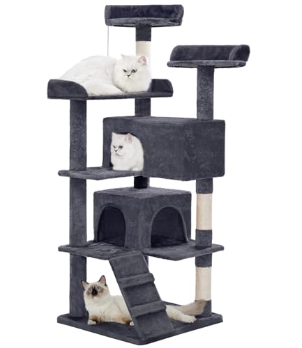 Made4Pets Katzenbaum Turm, 142,2 cm, Katzenturm für Innenkatzen, mehrstöckiger Katzenbaum mit 2 Wohnmöbeln und Kratzbäumen, lustiges Spielzeug, Kätzchen, Haustier-Spielhaus, Dunkelgrau Made4Pets Katzenbaum Turm, 142,2 cm, Katzenturm für Innenkatzen, mehrstöckiger Katzenbaum mit 2 Wohnmöbeln und Kratzbäumen, lustiges Spielzeug, Kätzchen, Haustier-Spielhaus, Dunkelgrau von MADE 4 PETS