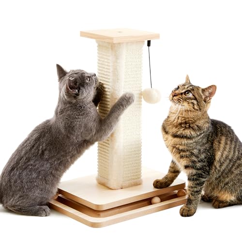Made4Pets Kratzbaum für Indoor-Katzen, 45,7 cm großer quadratischer Katzenkratzturm mit natürlichen Sisalseilen, robuster Katzenkratzbaum, interaktives TrackBall-Spielzeug für kleine erwachsene von MADE 4 PETS