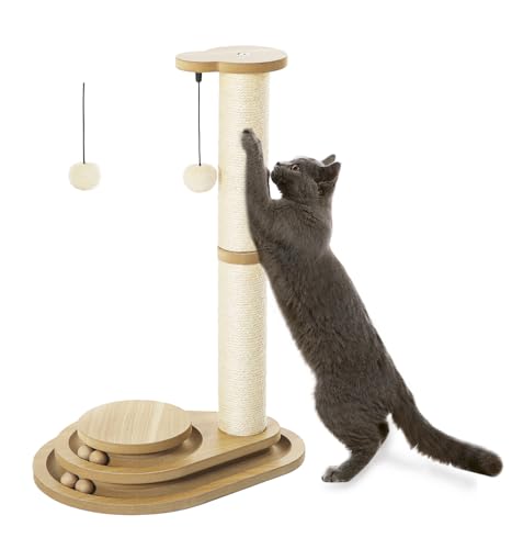 Made4Pets Katzenkratzbaum, Katzenkratzer, Kätzchen-Spielzeug für Indoor-Katzen, Holzkugelbahn, zweilagig, modern, Sisal, 45 cm hoch, Kratzbaum, interaktives Spielzeug mit baumelndem Ball, mittlere von MADE 4 PETS