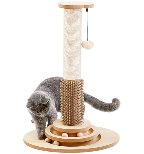 Made4Pets Katzenkratzbaum, interaktives Katzenspielzeug mit Selbstpfleger, Drehteller mit Trackballs, baumelnde Bälle, idealer Kratzbaum für Indoor-Katzen Made4Pets Katzenkratzbaum, interaktives Katzenspielzeug mit Selbstpfleger, Drehteller mit Trackballs, baumelnde Bälle, idealer Kratzbaum für Indoor-Katzen von MADE 4 PETS