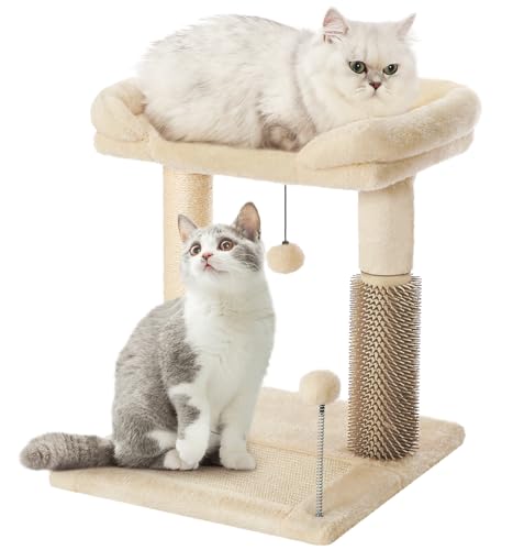 Made4Pets Kleiner Kratzbaum Turm, Katzenkratzbaum 4-in-1 mit Katzen-Selbstpflegebürste, 50,8 cm hoch, natürlicher Sisal, weiches Plüsch-Katzen-Sitzbett mit baumelndem Ball für Indoor-Kätzchen, Beige von MADE 4 PETS