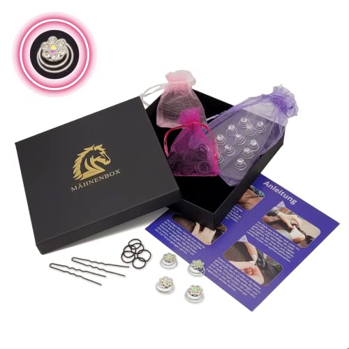 MÄHNENBOX® Einflecht-Set für Pferde Mädchen - Variante Strassblume klein von MÄHNENBOX