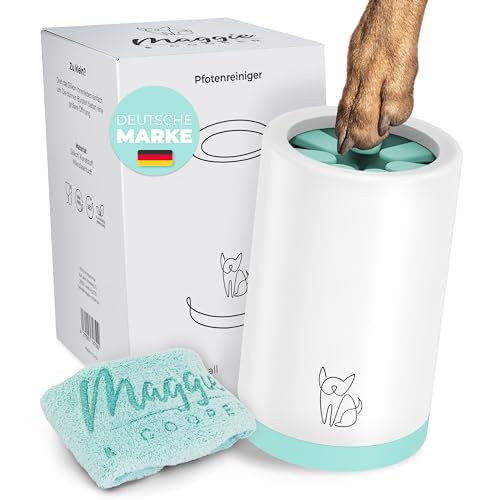 MAGGIE & COOPER Pfotenreiniger (Größe L, Farbe: Grün) | saubere Pfoten | inkl. Mikrofaserhandtuch | 2 versch. Größen verfügbar | spülmaschinenfest | weiche Bürsten von MAGGIE & COOPER