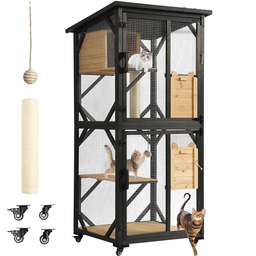 MAGIC UNION 180,3 cm Catio Outdoor-Katzengehege mit Fensterzugang, 4 Etagen, Katzenlaufstall Catio mit Rädern, Ruhebox & wasserdichtem Dach, großer Katzenhauskäfig mit Kratzbaum, Sisalball (schwarz) MAGIC UNION 180,3 cm Catio Outdoor-Katzengehege mit Fensterzugang, 4 Etagen, Katzenlaufstall Catio mit Rädern, Ruhebox & wasserdichtem Dach, großer Katzenhauskäfig mit Kratzbaum, Sisalball (schwarz) von MAGIC UNION