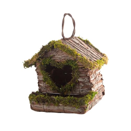 MAGICLULU 1 Stück Hängendes Vogelhaus aus Handgefertigtem Material Vielseitige Dekoration für Garten Blumenkorb für Wellensittiche und Nymphensittiche Kreatives Design aus Rinde und Moos von MAGICLULU