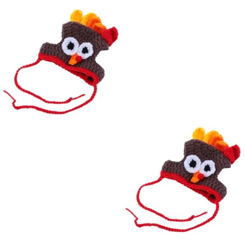 MAGICLULU 2 Stck Lustige Handgestrickte Haustier Hut Verstellbare Kopfbedeckung aus Weicher Originelle Truthahn Mütze für Kleine Hunde und Katzen Festliche Foto Requisite für Halloween und von MAGICLULU
