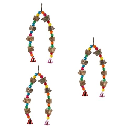 MAGICLULU 3 Stücke Papagei Spielzeug Für Vögel Hängen Haustier Vogel Spielzeug Mit Glocken Holz Kunststoff Material von MAGICLULU