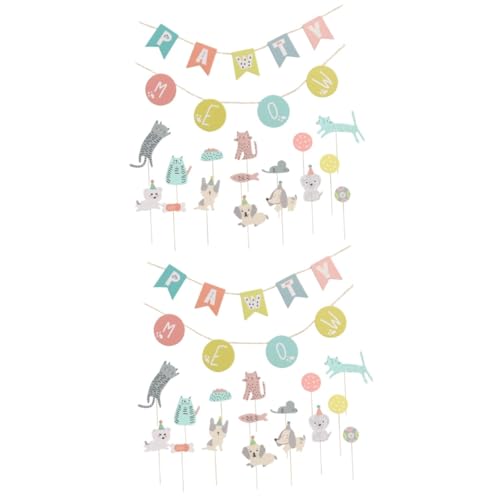 MAGICLULU 4 Sätze Kuchen Fahnen Dekoration Welpen-Geburtstagsbanner Geburtstagsgirlande für Welpen The Pleasure The Animal weihnachtsdeko Partyzubehör für Haustiere Katze Geburtstag zubehör von MAGICLULU