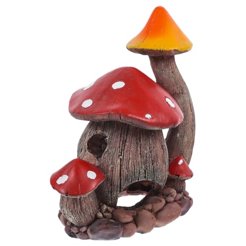 MAGICLULU Dekorative Schlüpferhöhle Für Aquarien Rotes Pilzhaus Aus Resin Für Garnelenzucht Und Aquarien-Dekoration Harmonisch Und Sicher Für Ihre Fische Und Pflanzen von MAGICLULU