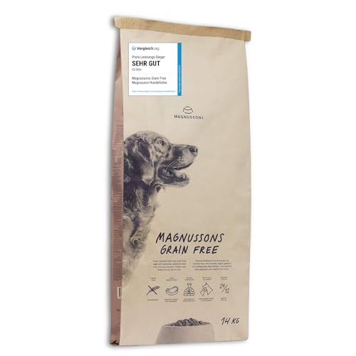 MAGNUSSONs Grain Free (1 x 14kg) - Getreidefreies Hundetrockenfutter für erwachsene Hunde aller Rassen - Alleinfuttermittel - Hoher Anteil an frischem Fleisch, - Ofengebacken von MAGNUSSONs