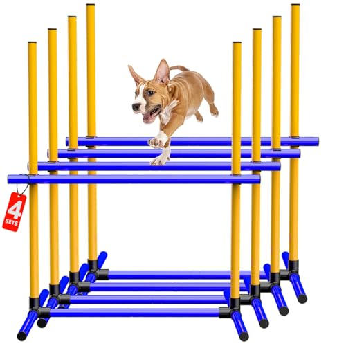 MAICOBI Agility-Trainingsgeräte für Hunde, 4 höhenverstellbare Hürden mit Aufbewahrungstasche, Blau und Gelb von MAICOBI