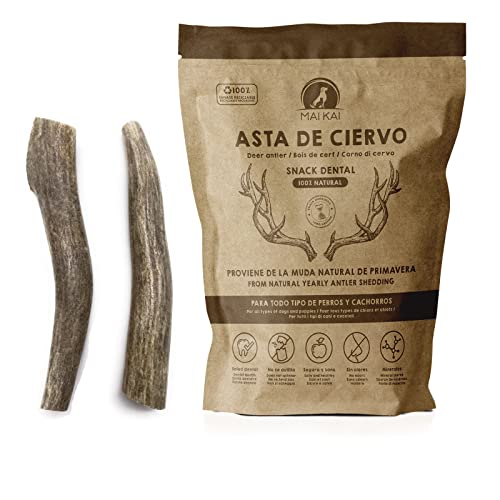 MAIKAI® Hirschgeweih Hund Größe S (2 x 40-70g) - 100% Natürlich - Hundeleckerli - Kauspielzeug unzerstöbar - Kauknochen - Kaustangen - Kauartikel - Welpen - Geschenk von MAIKAI