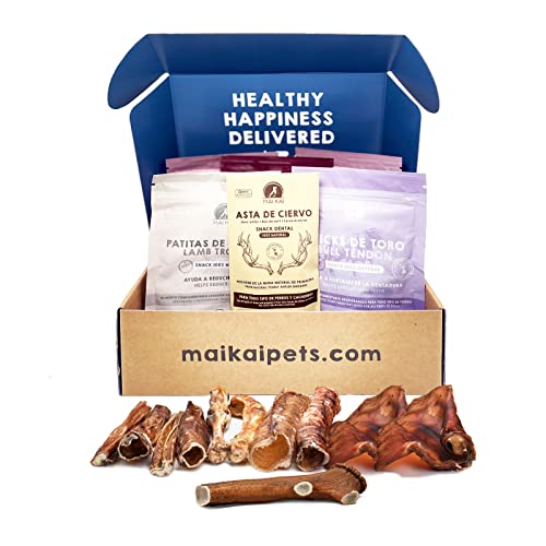 MAIKAI Hundeleckerlis Natur im Pack - Hunde Kauartikel - Barf-Diät - Hirschgeweih, Stiernerv und Vieles Mehr - Geburtstagsgeschenke für Hunde - 100% Natürliche Snacks für Hunde von MAIKAI