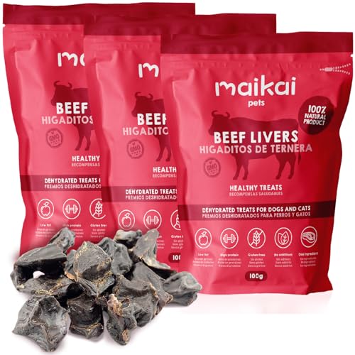 MAIKAI Hundeleckerlis - Getrocknete Rinderleber 3er-Pack x 100 g - Leckereien für Hunde und Katzen - 100% Natürliche Snacks - Barf-Diät - Leckerlis für Welpen von MAIKAI