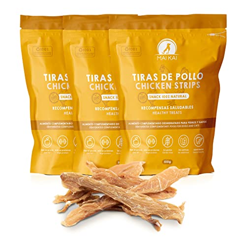MAIKAI Hundeleckerlis - Getrockneter Huhn in Streifen (3 x 100 g) - Hundesnacks - Barf-Diät - Snacks für Hunde und Katzen - Hochwertige Proteine und Nährstoffe - Leckerlis für Welpen von MAIKAI