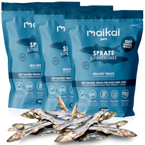 MAIKAI Sprotten für Hunde getrocknet (3x100g) - Trockenfisch - Welpenleckerlis - Trainingssprotten getrocknet - Leckerlies für Hunde und Katzen - Getreidefreie Hundeleckerlis von MAIKAI