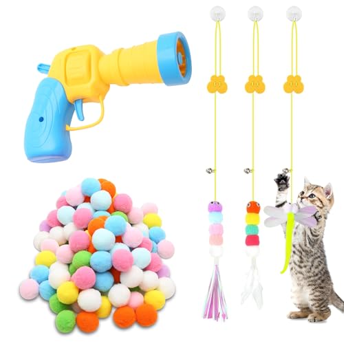 MAIXINNEW Katzenspielzeug Ballwerfer Set, Katzenspielzeug Ball Pistole mit 100 Bunten Plüschball, Plüschball Pistole Katzen mit Hängendes Frühlings Interaktives Katzenspielzeug für Interaktives MAIXINNEW Katzenspielzeug Ballwerfer Set, Katzenspielzeug Ball Pistole mit 100 Bunten Plüschball, Plüschball Pistole Katzen mit Hängendes Frühlings Interaktives Katzenspielzeug für Interaktives von MAIXINNEW