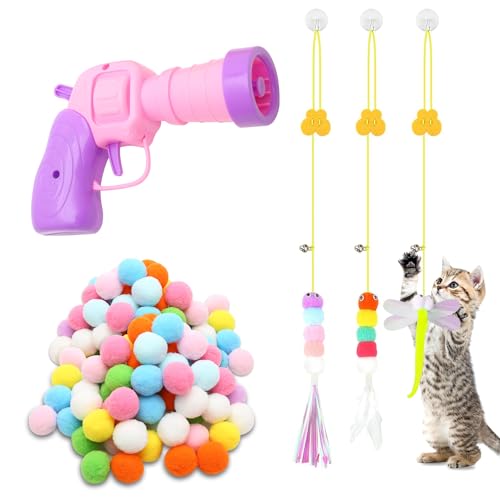 MAIXINNEW Katzenspielzeugs Ballwerfer Set, Katzenspielzeug Ball Pistole mit 100 Bunten Plüschball, Plüschball Pistole Katzen mit Hängendes Frühlings Interaktives Katzenspielzeug für Interaktives MAIXINNEW Katzenspielzeugs Ballwerfer Set, Katzenspielzeug Ball Pistole mit 100 Bunten Plüschball, Plüschball Pistole Katzen mit Hängendes Frühlings Interaktives Katzenspielzeug für Interaktives von MAIXINNEW