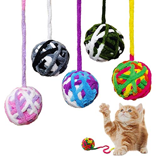 Katzenball von Maiyu, bunte Wollgarnbälle, integrierte Glocke für Katzen, interaktives Kauspielzeug, Molar Baumwollfaden, Katzenball, Spielzeug für Kätzchen, Training, Indoor-Spielen (5 Stück) von MAIYU