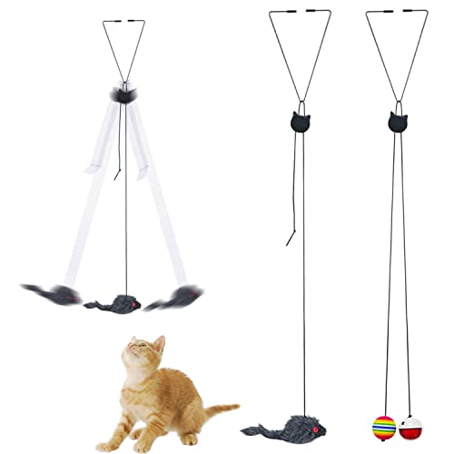 Mäuse-Spielzeug für Indoor-Katzen – 2 Stück hängende Tür Katzenspielzeug – einziehbares Katzenspielzeug mit Seil, Maus und Glockenball – interaktives Katzenspielzeug für den Innenbereich von MAIYU