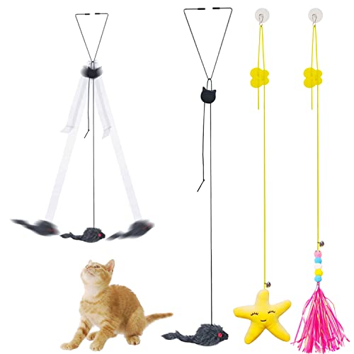 Mäuse-Spielzeug für Indoor-Katzen – 3er-Pack hängende Tür Katzenspielzeug mit Quaste – einziehbares Katzenspielzeug mit Seil, Maus, Seestern, Kätzchen, Spieljagd von MAIYU