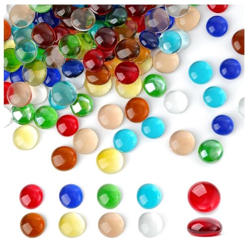 MAKIVI Mini-Edelsteine aus Glas, Mancala-Steine in gemischten Farben, Marmorperlen mit flachem Boden, für dekorative Kunst, Vasenfüllung, langlebig, mehrfarbig von MAKIVI