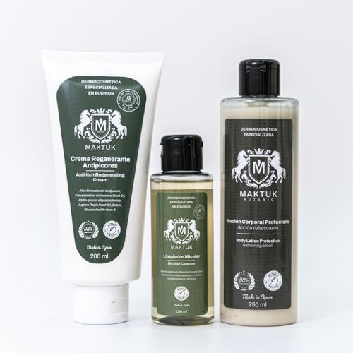 Maktuk Horses Hautpflegepaket für Pferde, Hunde und Katzen. Besteht aus regenerierender Anti-Juckreiz-Creme, Micellar Cleanser und Natural Protector. Maktuk Horses Hautpflegepaket für Pferde, Hunde und Katzen. Besteht aus regenerierender Anti-Juckreiz-Creme, Micellar Cleanser und Natural Protector. von MAKTUK BOTANIC COSMETIC