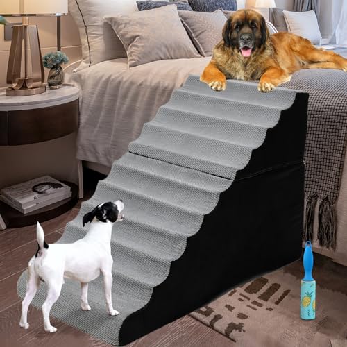 LitaiL Hundetreppe und Stufen aus Schaumstoff, 76,2 cm hoch, extra breit, 76,2–91,4 cm, Wellen-Haustiertreppe/Stufen für hohe Betten, große Rassen, rutschfeste Hunderampe für kleine Hunde, ältere von MALOROY