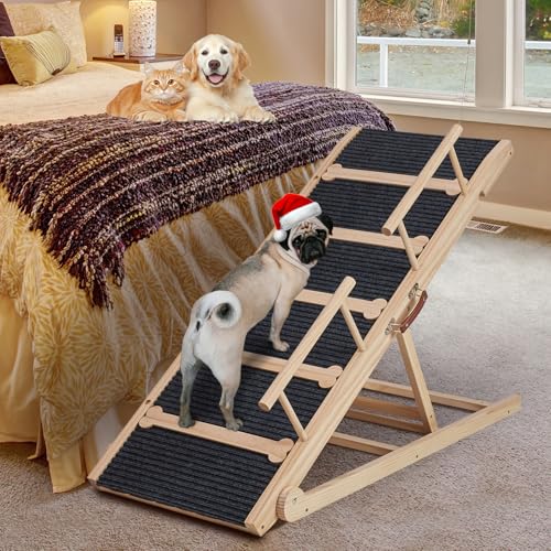 MALOROY Hölzerne Hunderampe für Bett 70cm, tragbare Hunderampe Satirs für kleine, mittlere und große Hunde von MALOROY