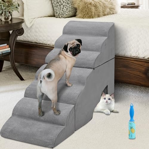MALOROY Hundetreppe für hohe Betten, 91,4 cm hoch, 33D-Schaumstoff-Hunderampe für Bett 81,3 cm, 7-stufige Haustiertreppe für kleine und große Hunde zum Klettern im Bett, rutschfeste Hundetreppe für MALOROY Hundetreppe für hohe Betten, 91,4 cm hoch, 33D-Schaumstoff-Hunderampe für Bett 81,3 cm, 7-stufige Haustiertreppe für kleine und große Hunde zum Klettern im Bett, rutschfeste Hundetreppe für von MALOROY