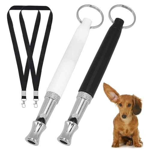 2 Stück Hundepfeife Rütter Rückruf,Hundepfeife Hochfrequenz Lautlos,Erziehungshilfen für Hunde Pfeifen,Hundepfeifen Armband,Trillerpfeife Hund,Metall Dog Whistle mit Schlüsselband(Schwarz und Weiß) von MALOUSUN