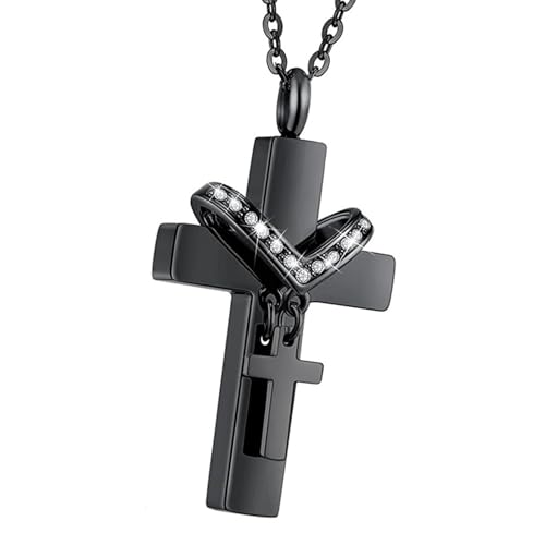 MALSSE Modische Halskette mit doppeltem Kreuzanhänger für Haustiere, korrosionsbeständig, Urnenmedaillons, Gedenkschmuck, Edelstahl, Urnen-Halskette von MALSSE