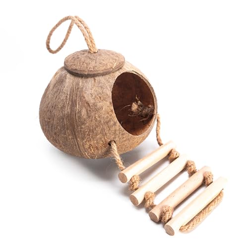 Zwerghamster-Versteck, natürliche Kokosnüsse, Kletterleiter für kleine Hamster, sicheres Kauspielzeug für Kleintiere, Haustier-Versteck, Haus von MALSSE