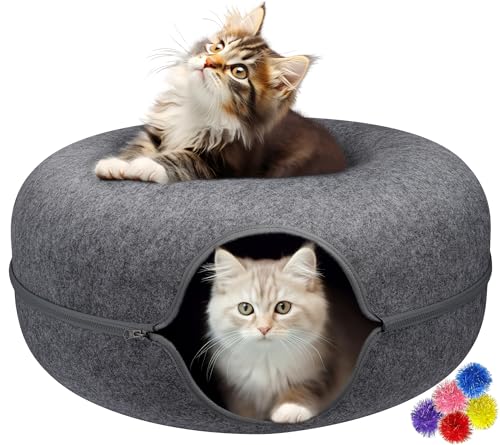 MAMI&BABI Katzentunnelbett für Indoor-Katzen, Katzenbett, Katzen-Donut-Höhle, kratzfestes Versteckspielzeug für Katzen bis zu 10 kg von MAMI&BABI